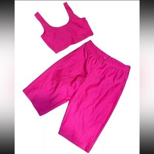 Cherry Mellow 2-piece Matching Hot Pink Crop Top Tank & Shorts Set Outfit Small